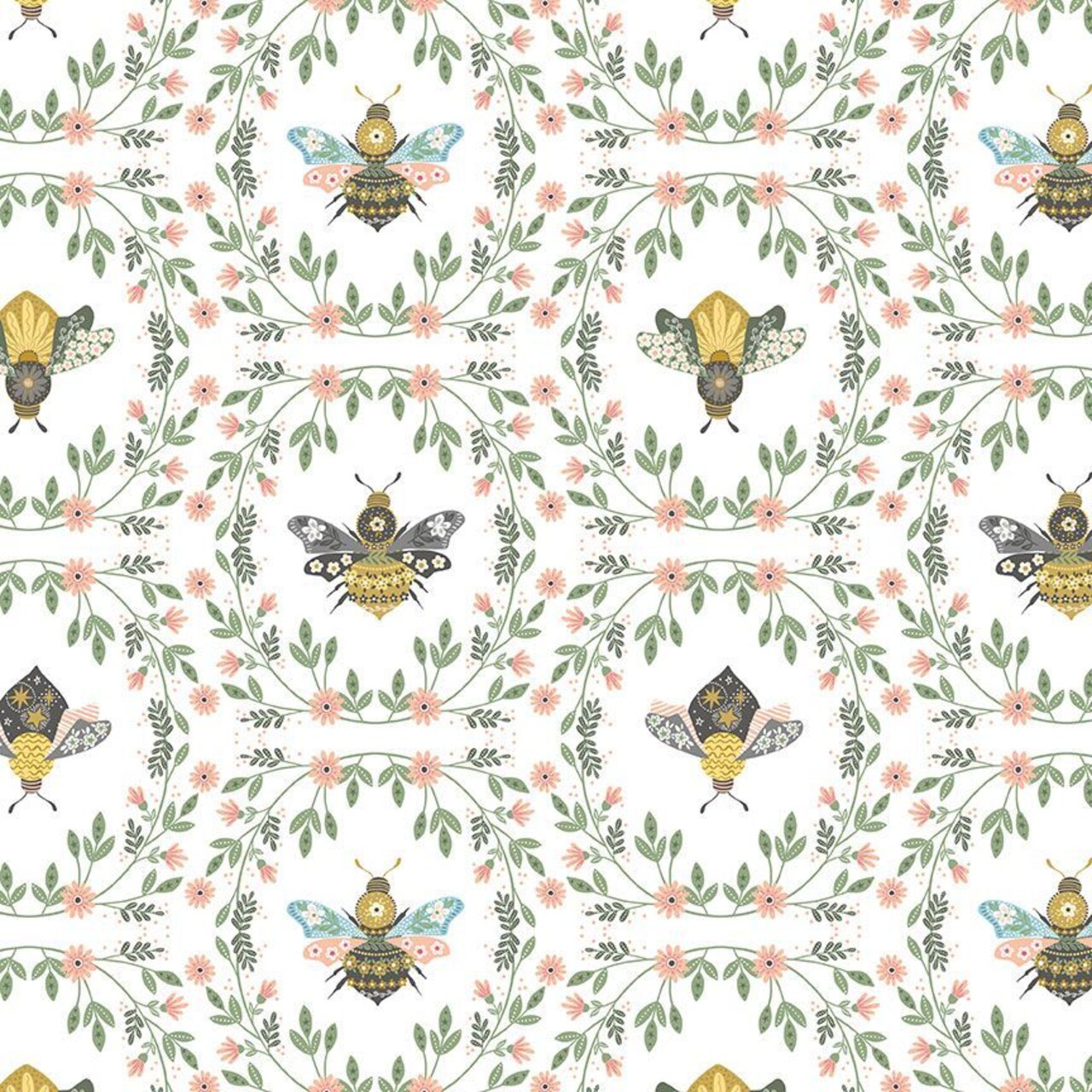 Fabric Dear Stella Designs White To Bee or Not To Bee Sting Like a Bee by the Quarter Yard D3281